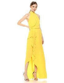 HALSTON Women s Sleeveless Mock-Neck Gown with Drape Front Detail at Amazon